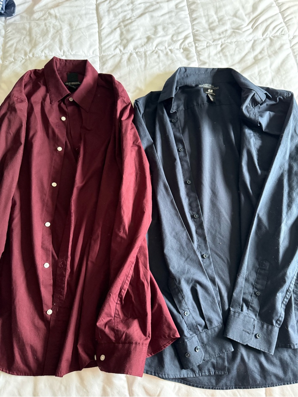 H&M Men's Button-Down Shirts in Burgundy and Navy